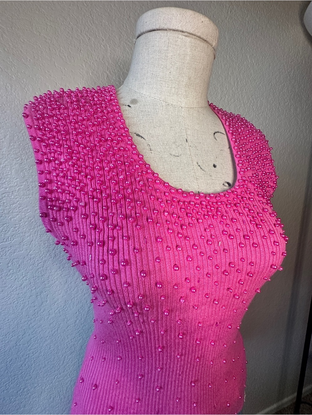 Hot Pink Beaded Sweater Tank - Picture 2 of 8